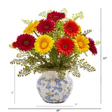 17” Silk Gerber Daisy and Silk Maiden Hair Flower Arrangement in Vase