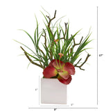 17” Succulent and Grass Artificial Plant in White Planter