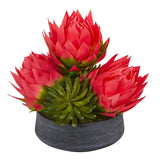 17” Triple Musella and Succulent Artificial Arrangement in Decorative Bowl
