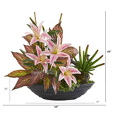 18” Lily, Cactus and Musa Artificial Arrangement in Vase