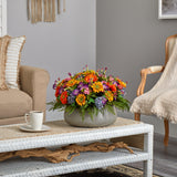 18” Mixed Floral Artificial Plant in Gray Garden Planter