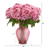 18” Peony Artificial Arrangement in Rose Colored Vase