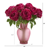 18” Peony Artificial Arrangement in Rose Colored Vase