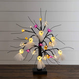 18" Pre-Lit Artificial Halloween Ghost Dolls, Spiders, Bats & Pumpkins 24 LED Lighted Ornament Tree