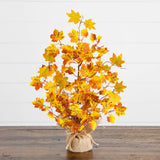 18" Pre-Lit Autumn Maple Artificial Fall Tree with 30 LED String Lights in Burlap Wrapped Base