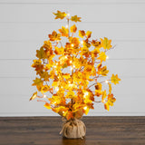 18" Pre-Lit Autumn Maple Artificial Fall Tree with 30 LED String Lights in Burlap Wrapped Base