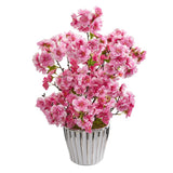 19” Cherry Blossom Artificial Arrangement in White Vase with Silver Trimming