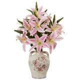 19” Lily Artificial Arrangement in Floral Jar