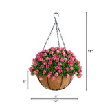19” UV Resistant Artificial Mini Rose and Aptenia Hanging Basket (Indoor/Outdoor)