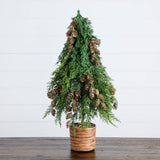 2' Artificial Down Swept Cedar Christmas Tree with Pinecones in Rustic Decorative Planter