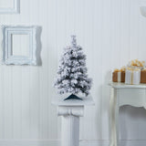 2’ Flocked Artificial Christmas Tree with 30 Clear LED Lights