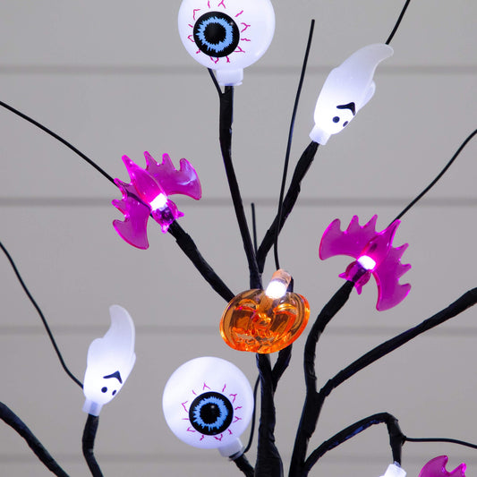 2' Pre-Lit Artificial Halloween Eyeballs, Ghosts, Bats & Pumpkins 24 LED Lighted Ornament Tree