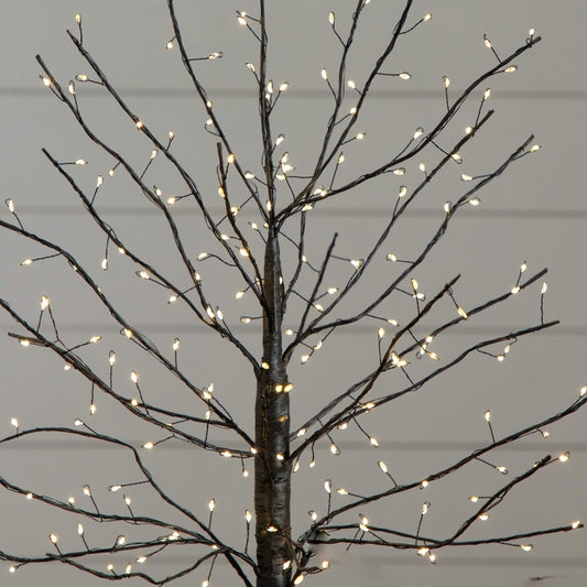 2' Pre-Lit Artifiical Halloween Black Twig Tree with 210 Warm White Fairy Copper Wire LED Lights