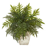 2’ Hares Foot Fern Artificial Plant in Country White Planter (Real Touch)