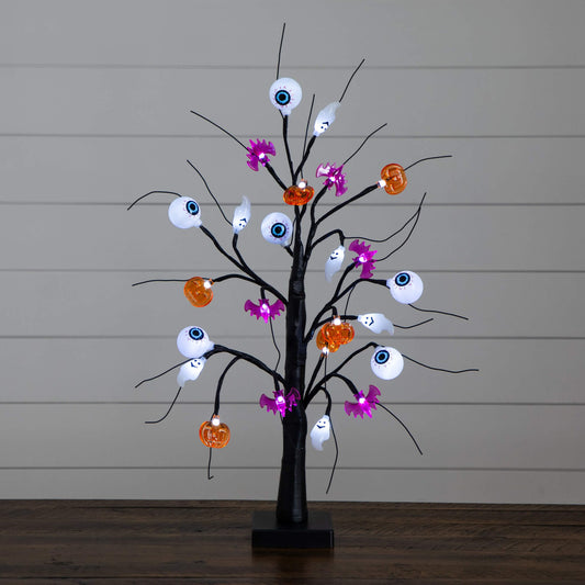 2' Pre-Lit Artificial Halloween Eyeballs, Ghosts, Bats & Pumpkins 24 LED Lighted Ornament Tree