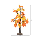 2' Pre-Lit Autumn Maple Artificial Fall Tree with 24 Warm White LED & Pumpkin Shaped Lights with Detachable Base