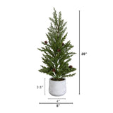 20” Artificial Christmas Cedar Pine Tree with Pinecones in White Ceramic Planter
