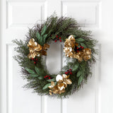 20” Cedar, Ruscus, Berries and Golden Eucalyptus Artificial Wreath