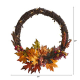 21” Maple Leaf and Berries Artificial Wreath with 50 Warm White LED Lights