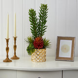 21” Mixed Succulent Artificial Plant in Gold Planter