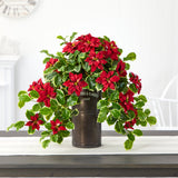 21” Poinsettia and Variegated Holly Artificial Plant in Decorative Planter (Real Touch)