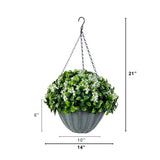 21" UV Resistant Artificial Mini Gardenia Hanging Basket (Indoor/Outdoor)
