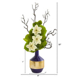 22” Anemone and Lotus Leaf Artificial Arrangement in Vase
