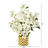 22” Dogwood Artificial Arrangement in Gold Vase