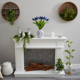 22” Dutch Tulip Artificial Arrangement in Blue and White Print Planter