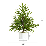 22" Artificial Real Touch Norfolk Island Pine in White Decorative Planter with Natural Look