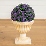 22” UV Resistant Artificial Flowering Ball Topiary in Decorative Urn Planter (Indoor/Outdoor)