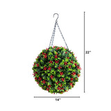 22” UV Resistant Artificial Holly Berry Christmas Hanging Ball (Indoor/Outdoor)