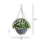 22” UV Resistant Artificial Mini Rose and Aptenia Hanging Basket (Indoor/Outdoor)