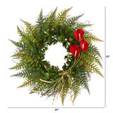 23” Assorted Fern and Calla Lily Artificial Wreath