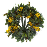 23” Mixed Greens and Dancing Lady Orchid Artificial Wreath