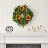 23” Mixed Greens and Sunflower Artificial Wreath
