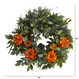 23” Mixed Greens and Zinnia Artificial Wreath