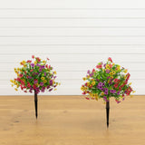 23"UV Artificial Daisy Flowering Plant with Integrated Stake (Indoor/Outdoor) - Set of 2