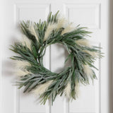 24" Artificial Balsma Fir Pine and Pampas Wreath with 50 Color Changing LED Lights