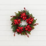24" Artificial Poinsettia & Berry Wreath