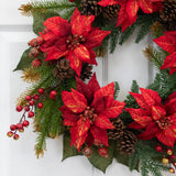 24" Artificial Poinsettia & Berry Wreath