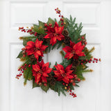 24" Artificial Poinsettia & Berry Wreath