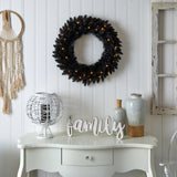 24” Black Artificial Wreath with 35 Warm White LED Lights