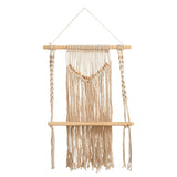 24" Boho Chic Wood Macrame Single Shelf Woven Beads Wall Art Décor"