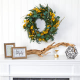 24” Eucalyptus, Dancing Lady Orchid and Mixed Greens Artificial Wreath