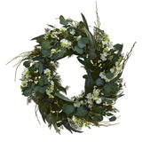 24” Eucalyptus, Dancing Lady Orchid and Mixed Greens Artificial Wreath