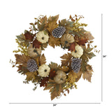 24” Fall Pumpkins, Pine Cones and Berries Artificial Wreath