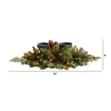 24” Flocked Artificial Christmas Double Candelabrum with 35 Multicolored Lights and Pine Cones