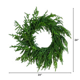 24" Artificial Real Touch Norfolk Island Pine Wreath with Natural Look