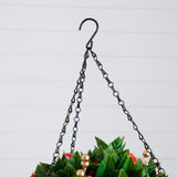 24" Pre-Lit UV Resistant Artificial Red Tip Photinia & Gold Berries Christmas Hanging Basket with 34 Warm White LED Lights (Indoor/Outdoor)